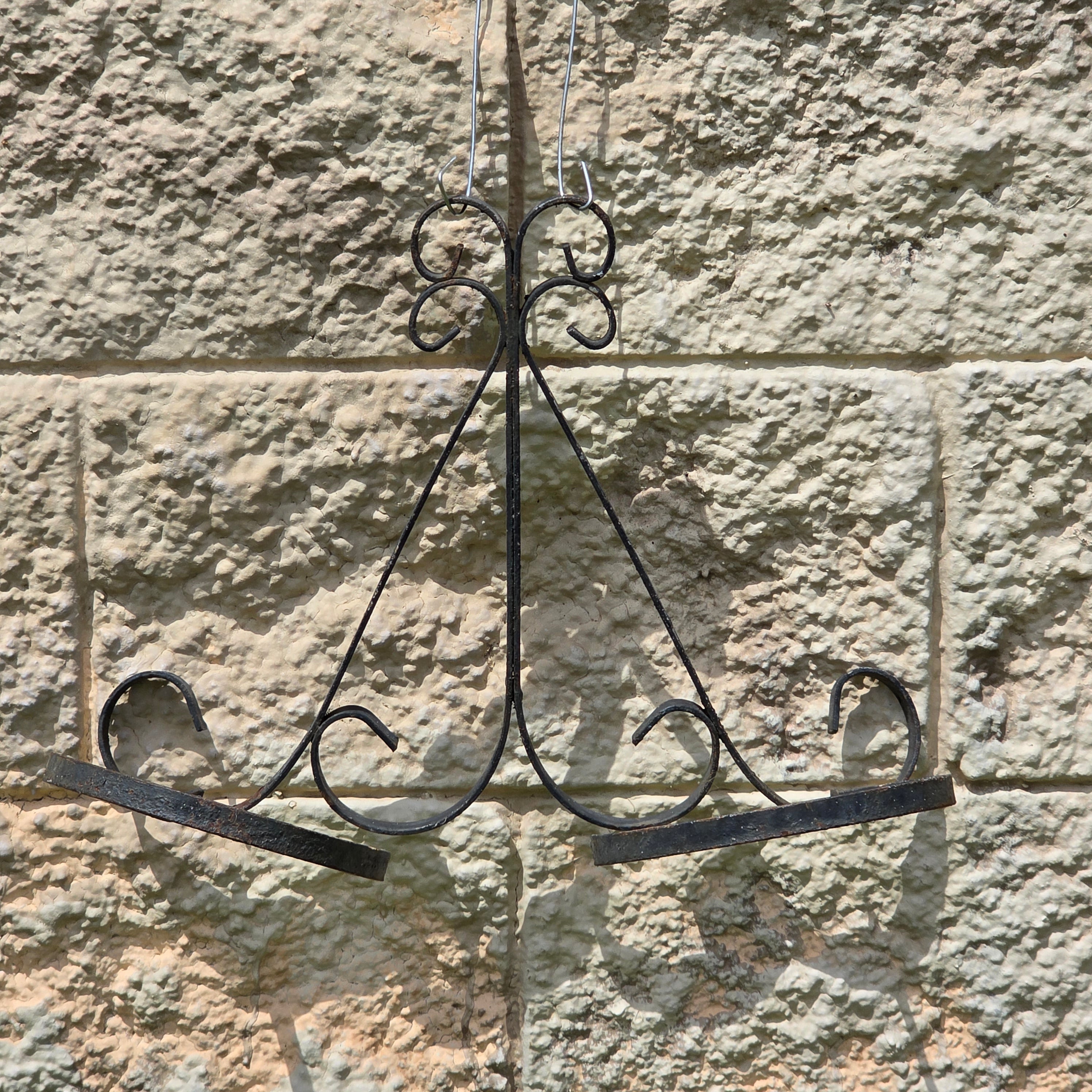 Vintage Wrought Iron Double Plant Holder Wall Sconce 2 Pot Hanger Planter AS-IS