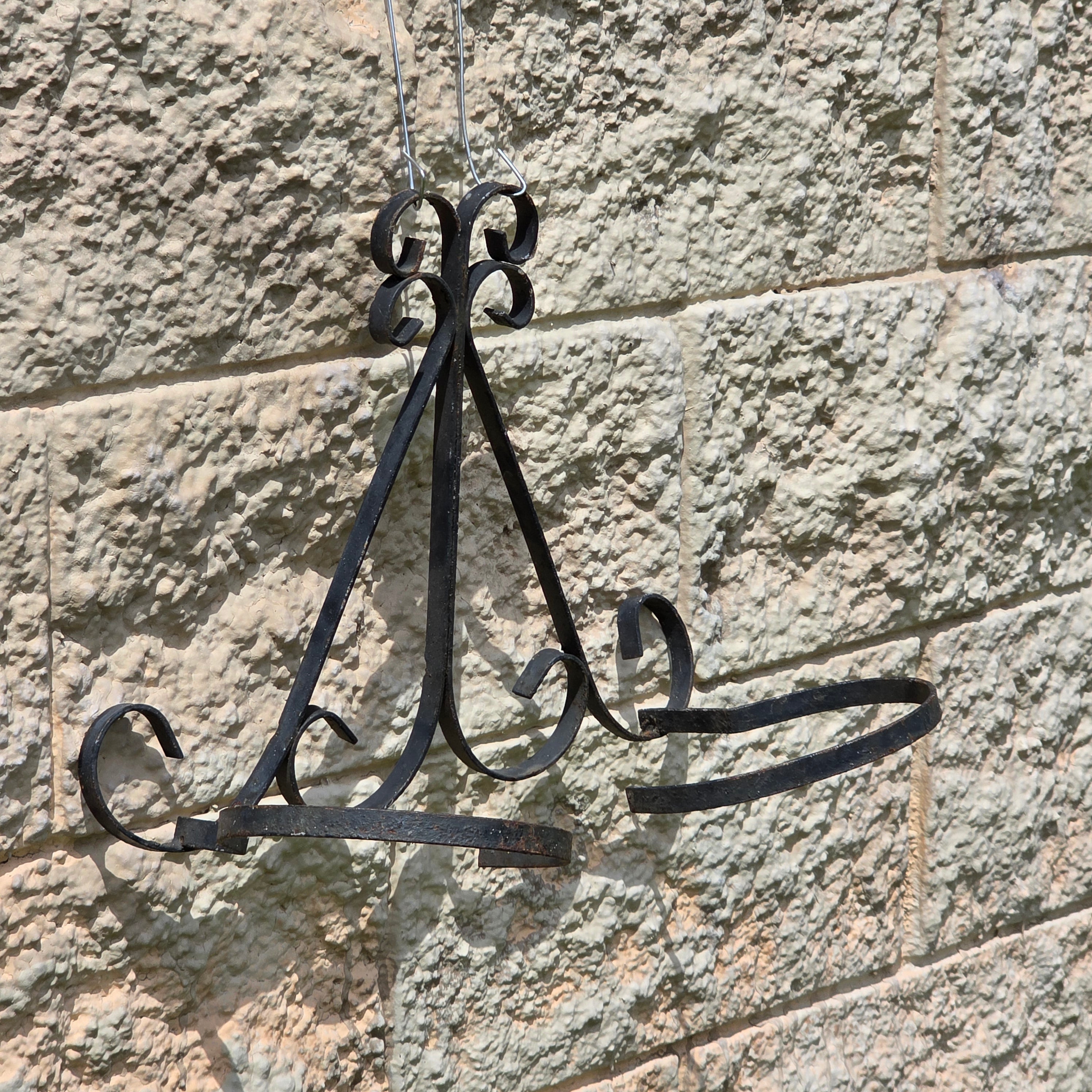 Vintage Wrought Iron Double Plant Holder Wall Sconce 2 Pot Hanger Planter AS-IS