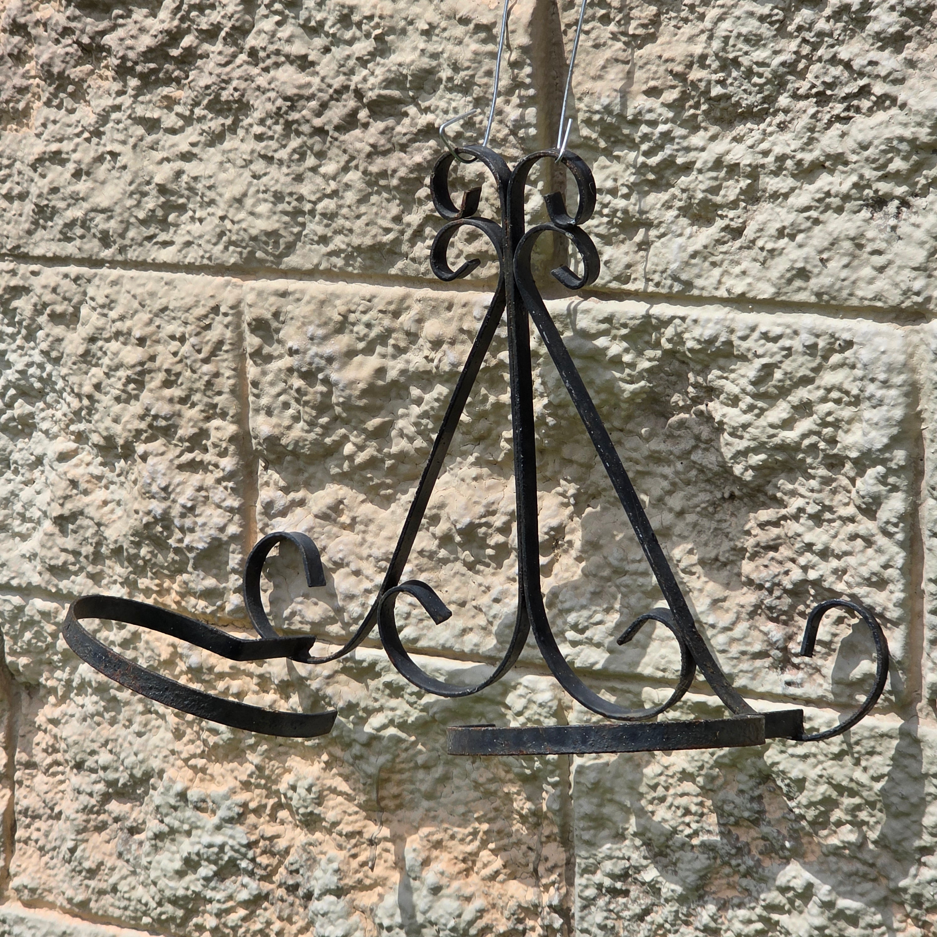 Vintage Wrought Iron Double Plant Holder Wall Sconce 2 Pot Hanger Planter AS-IS