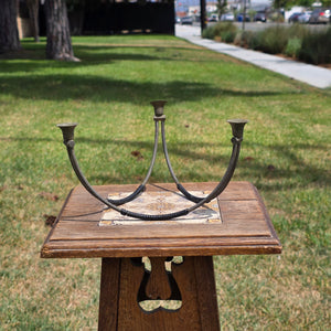Vintage MCM 3 Arm Taper Candle Holder Metal Tripod Curved Wrapped Handle Rare