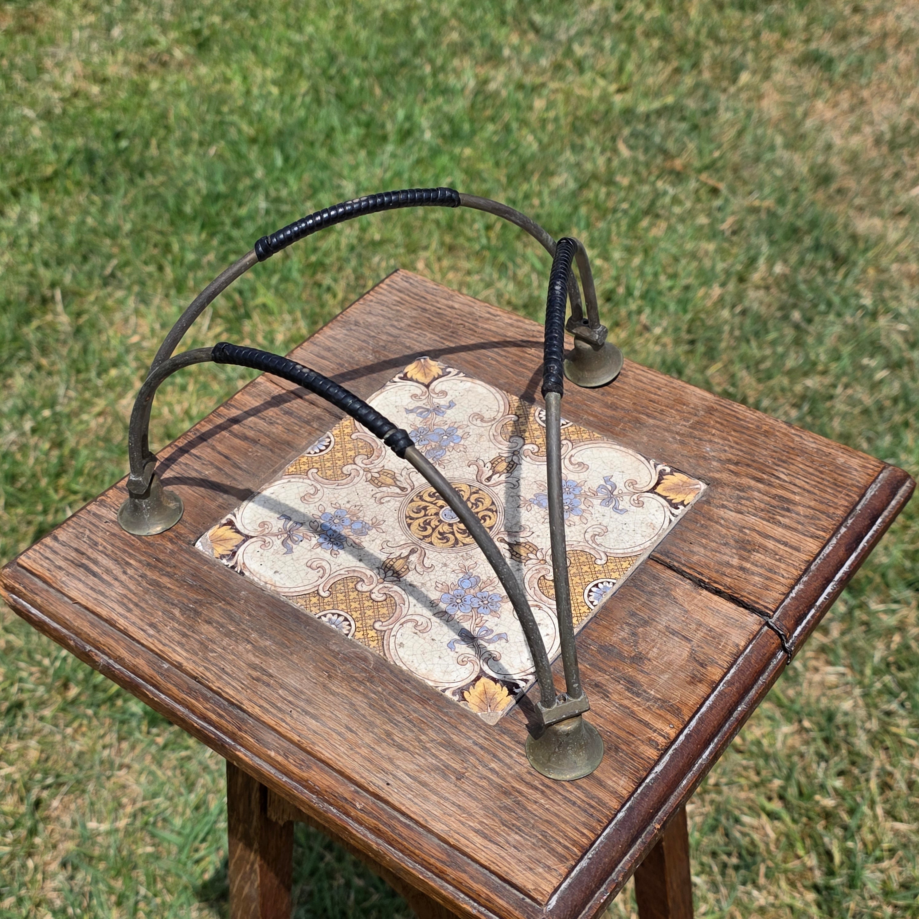 Vintage MCM 3 Arm Taper Candle Holder Metal Tripod Curved Wrapped Handle Rare