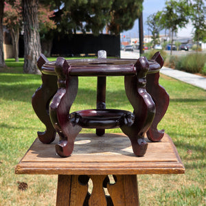 Vintage Chinese Rosewood Vase Stand 7.5" Round Wood Display Pedestal Base 5 Leg
