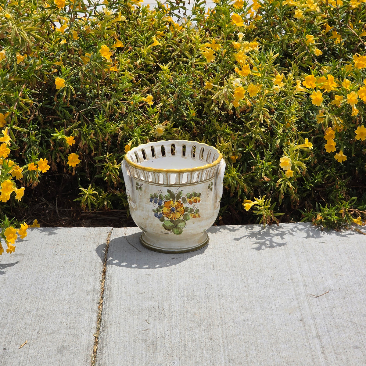 Vtg Meiselman Imports Italy Ceramic Planter Pot Cachepot Pierced Hand Painted