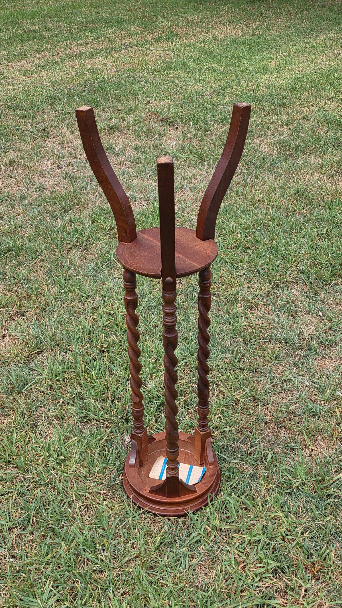 Vintage Mahogany Barley Twist Plant Stand Pedestal 2 Tier Tripod 36" Round Brown