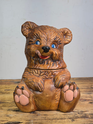 Vintage Gilner Pottery Brown Teddy Bear Cookie Jar 405 USA Ceramic Mid-Century