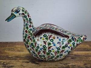 Vtg Tonala Mexico Pottery Duck Figurine Large 12" Folk Art Hand Painted Signed