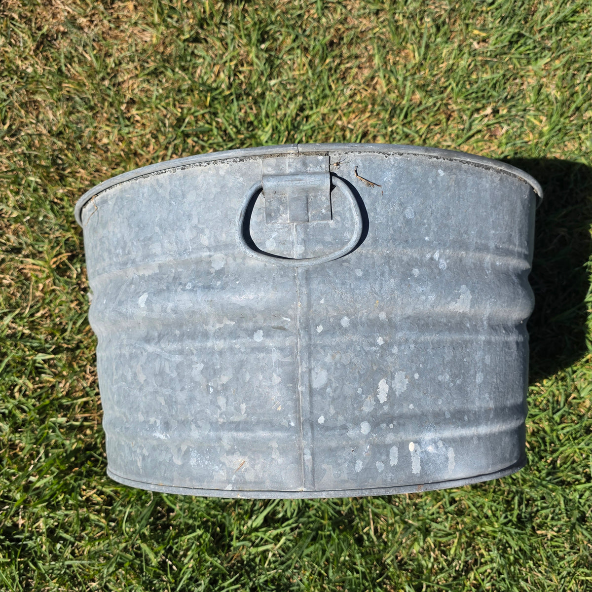 VTG Galvanized Wash Tub Round Metal Bucket 20" Farmhouse Planter Drink Cooler