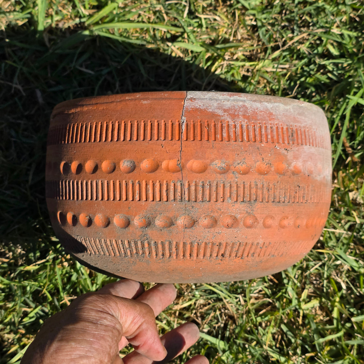 Vintage Terracotta Planter Pot Mid Century Geometric Boho Garden Bowl 9" 4.3lb