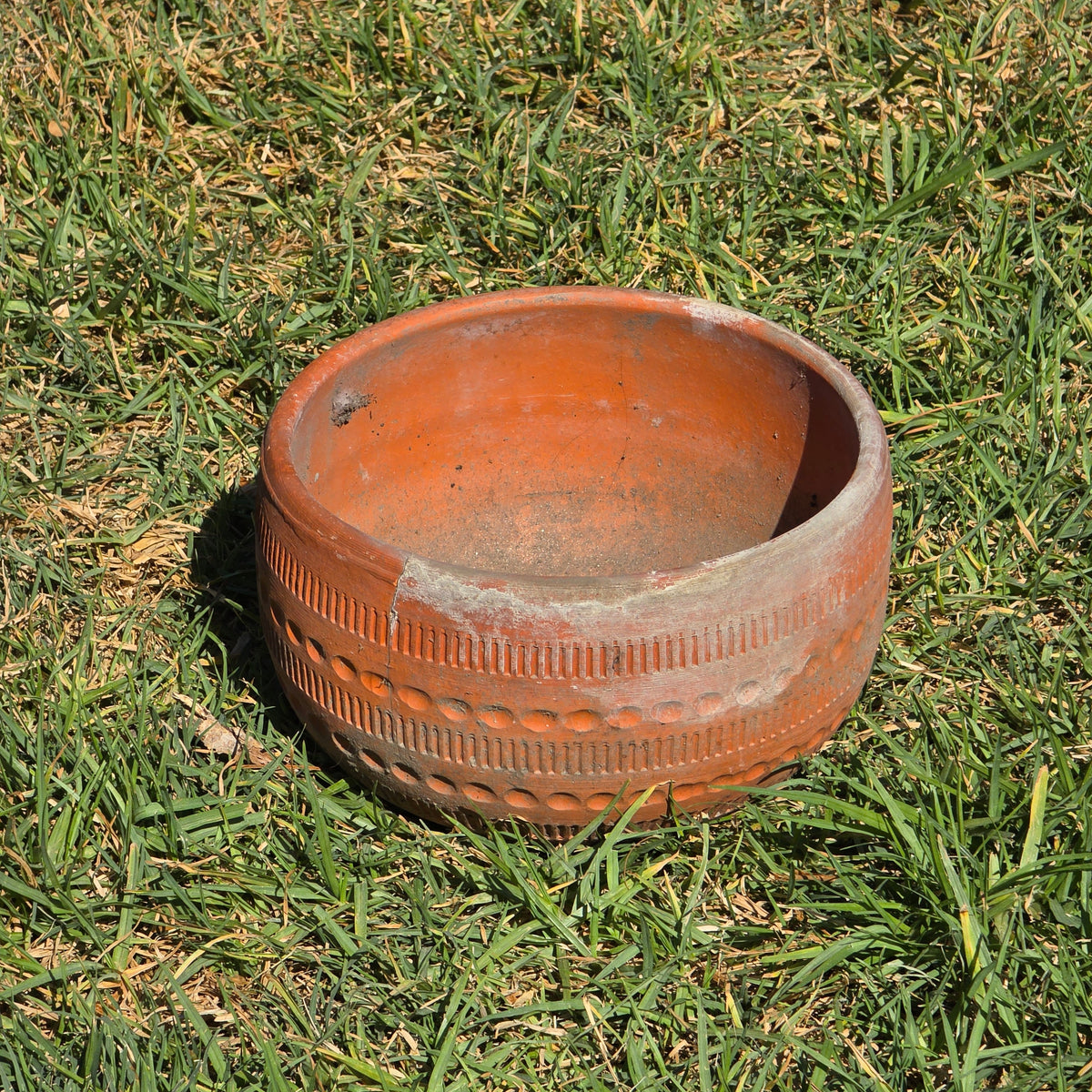Vintage Terracotta Planter Pot Mid Century Geometric Boho Garden Bowl 9" 4.3lb
