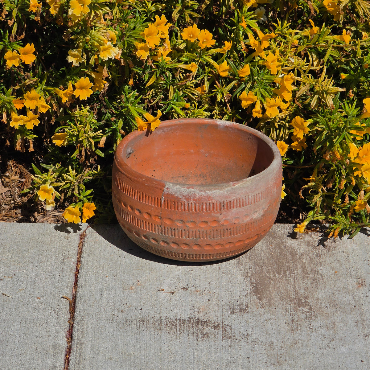 Vintage Terracotta Planter Pot Mid Century Geometric Boho Garden Bowl 9" 4.3lb