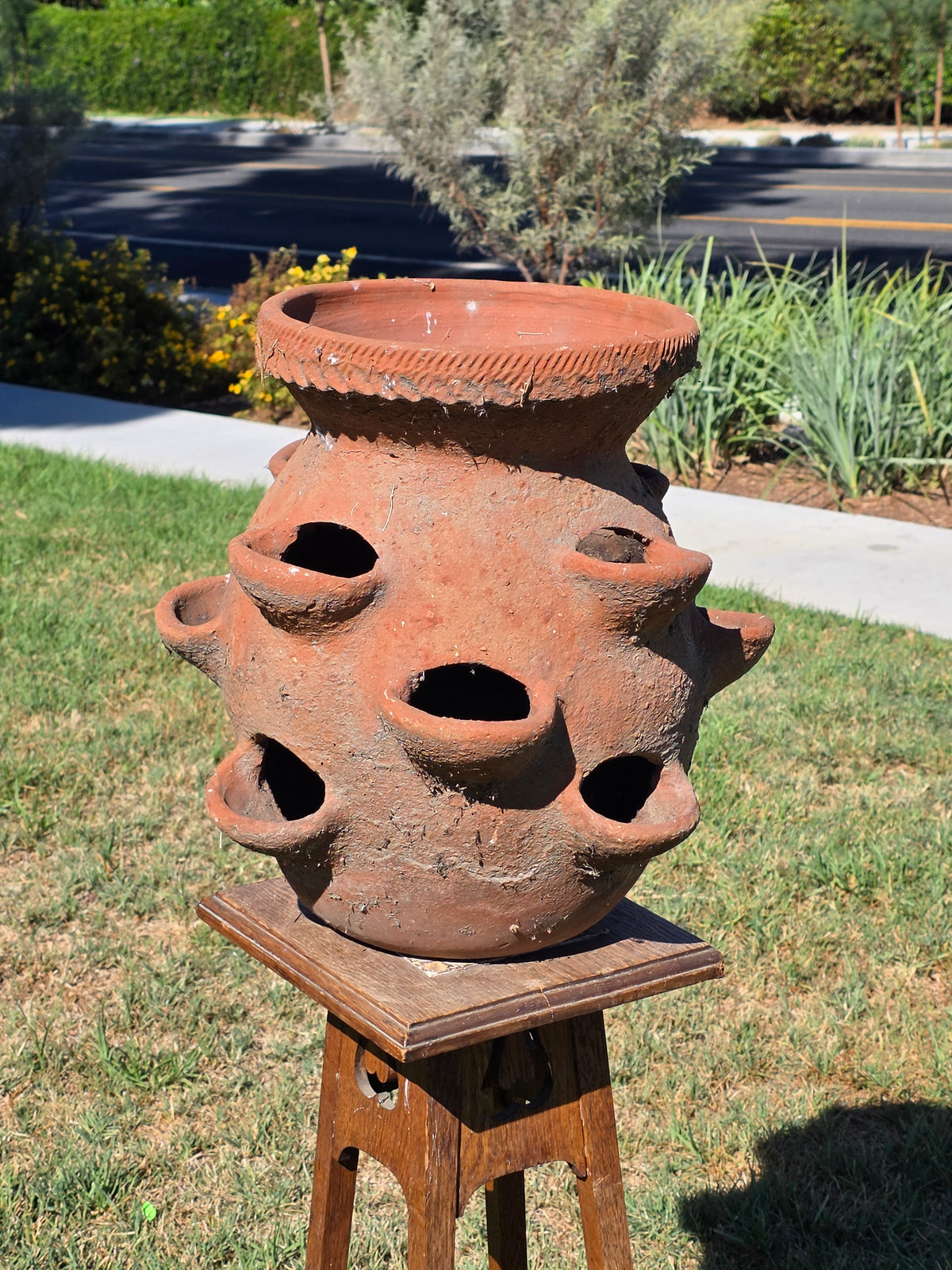 Vintage Terracotta Strawberry Planter Pot 12 Pocket Large Rustic Clay Jar 17"