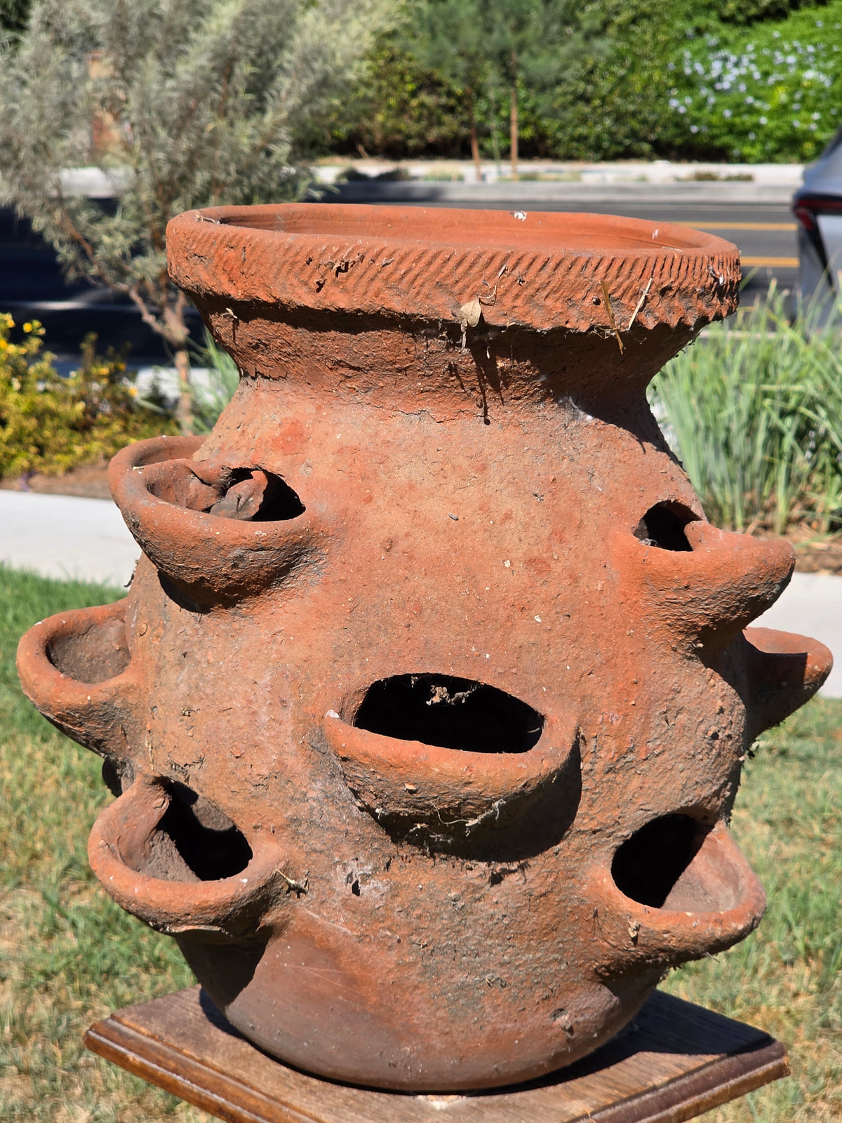 Vintage Terracotta Strawberry Planter Pot 12 Pocket Large Rustic Clay Jar 17"