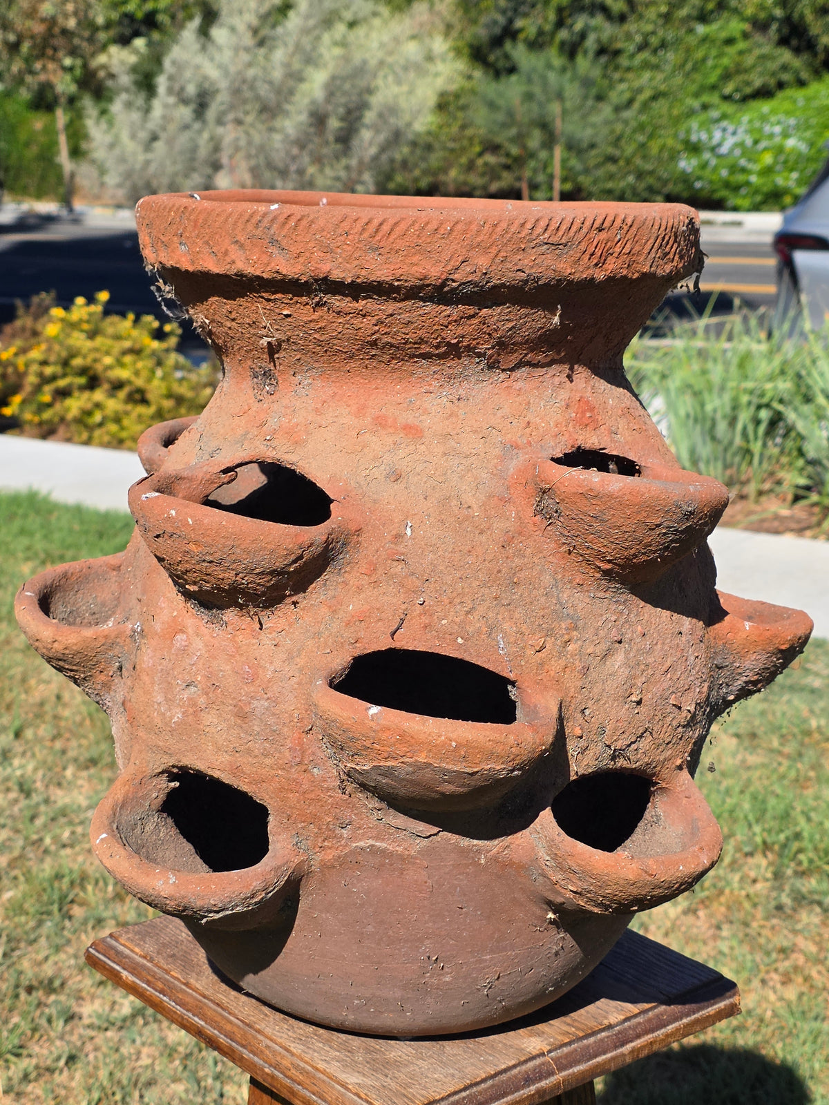 Vintage Terracotta Strawberry Planter Pot 12 Pocket Large Rustic Clay Jar 17"