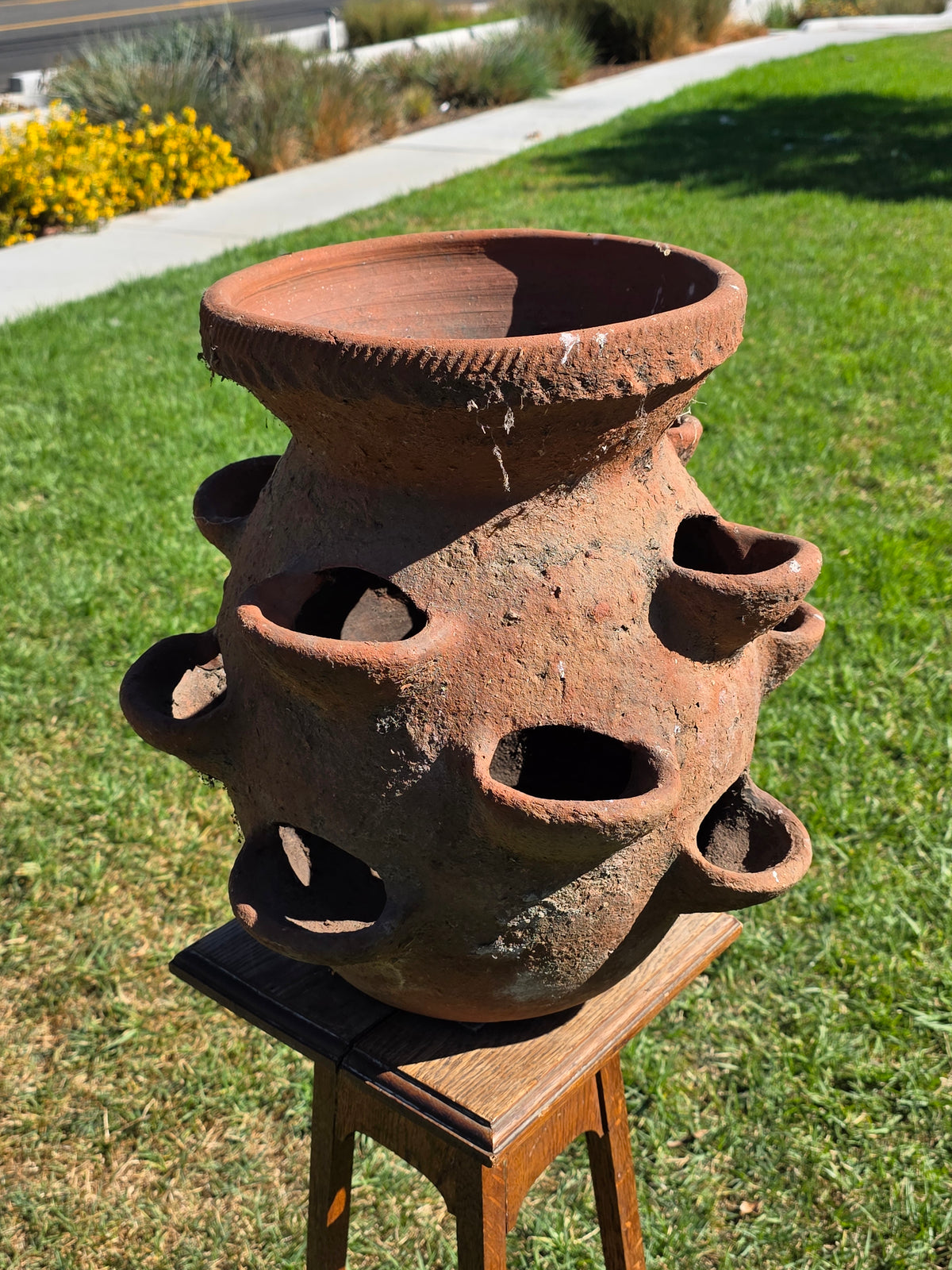 Vintage Terracotta Strawberry Planter Pot 12 Pocket Large Rustic Clay Jar 17"