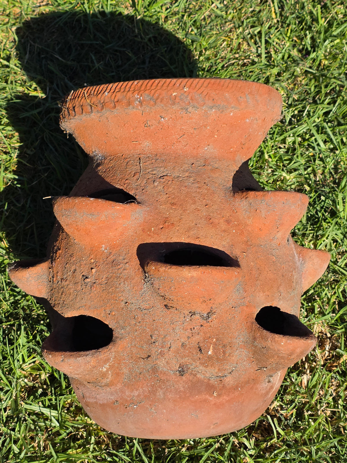 Vintage Terracotta Strawberry Planter Pot 12 Pocket Large Rustic Clay Jar 17"