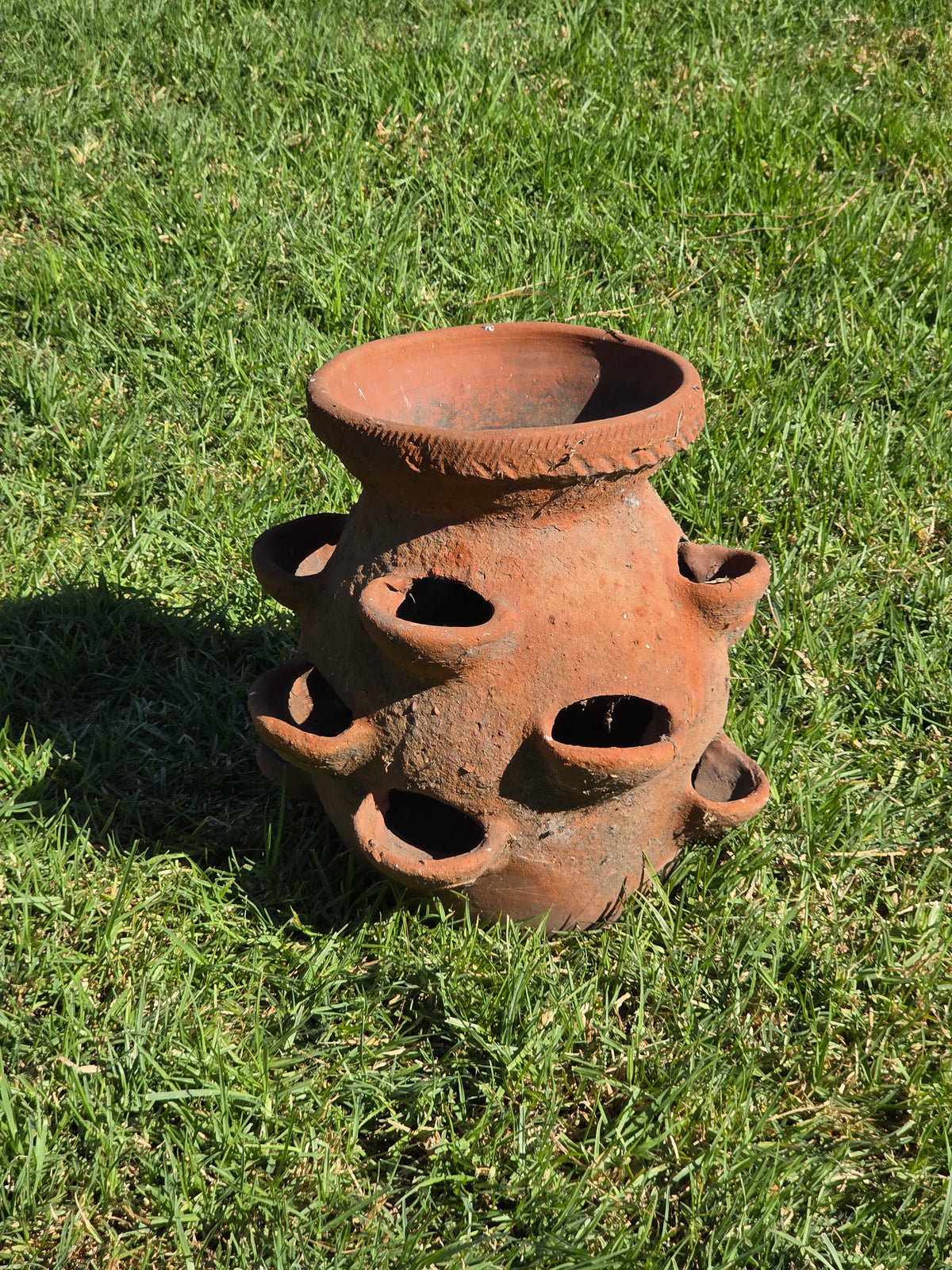 Vintage Terracotta Strawberry Planter Pot 12 Pocket Large Rustic Clay Jar 17"