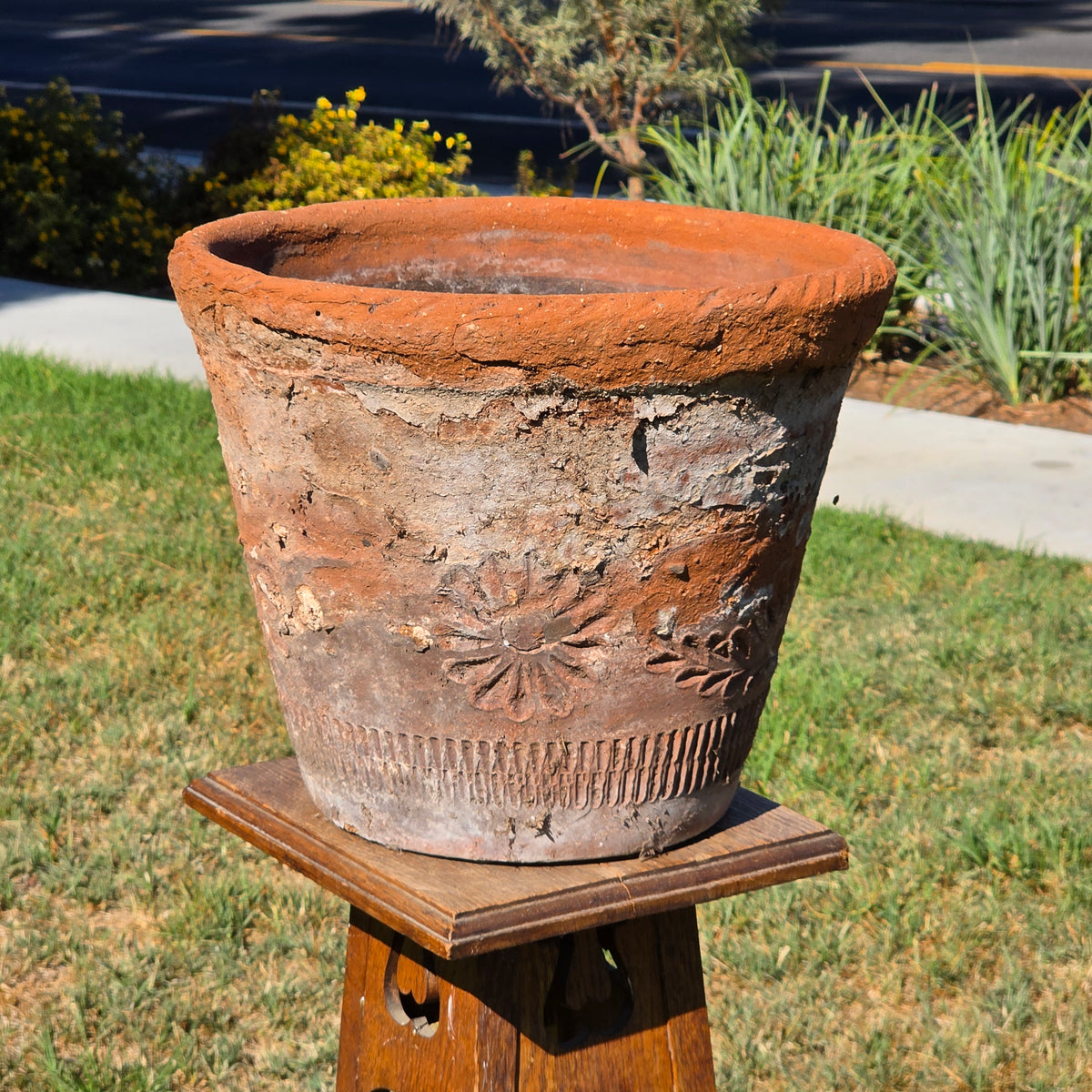 Vintage Mexican Terracotta Planter Rustic Clay Garden Pot 16" Weathered