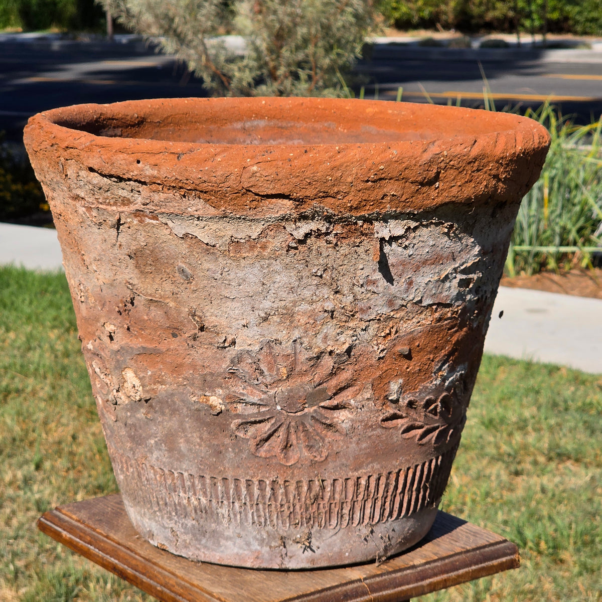 Vintage Mexican Terracotta Planter Rustic Clay Garden Pot 16" Weathered