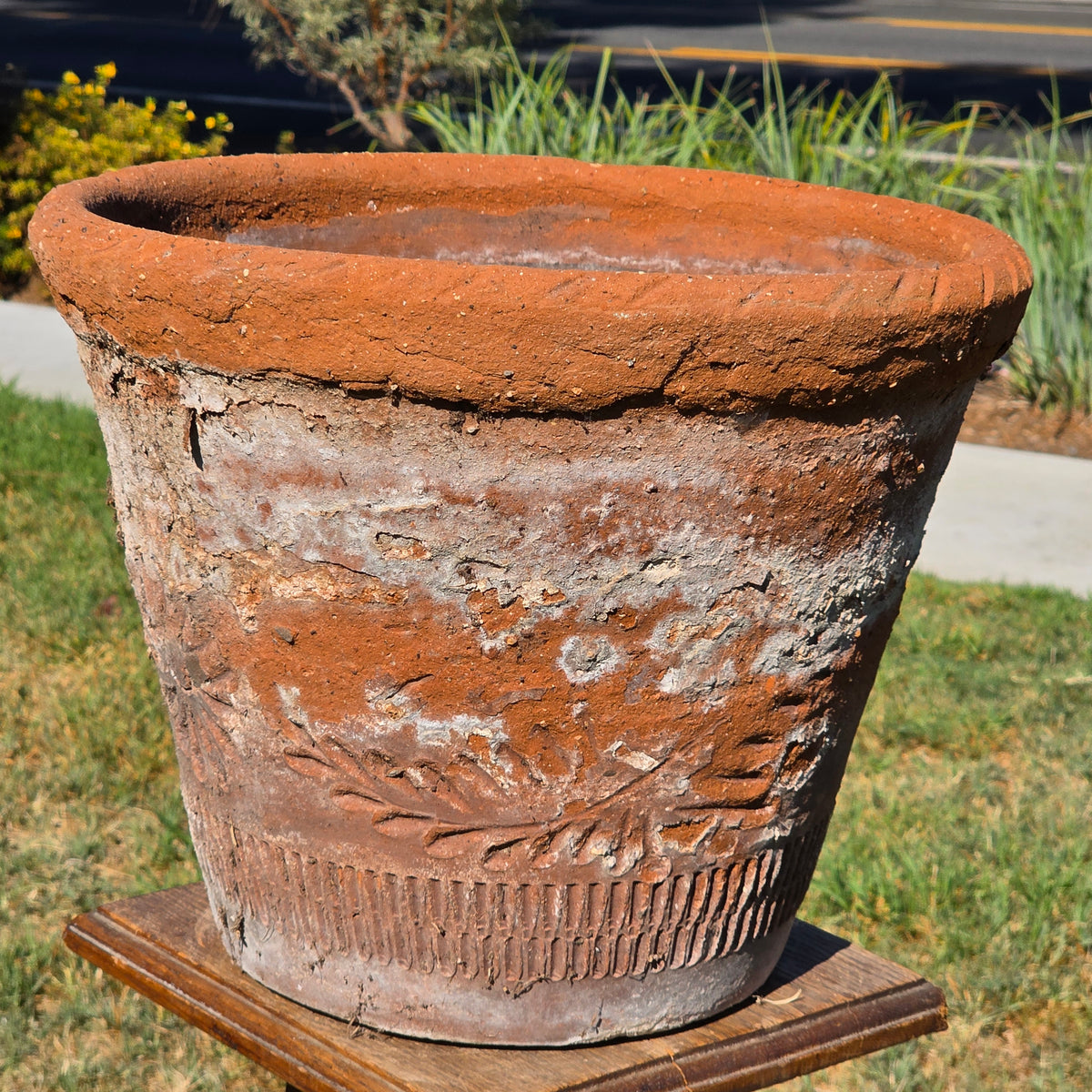 Vintage Mexican Terracotta Planter Rustic Clay Garden Pot 16" Weathered