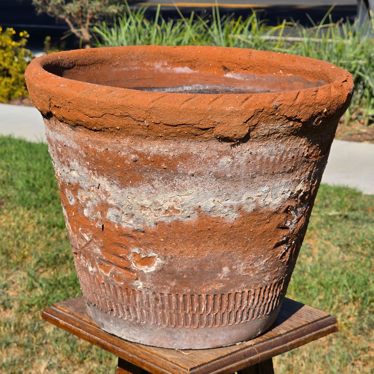 Vintage Mexican Terracotta Planter Rustic Clay Garden Pot 16" Weathered