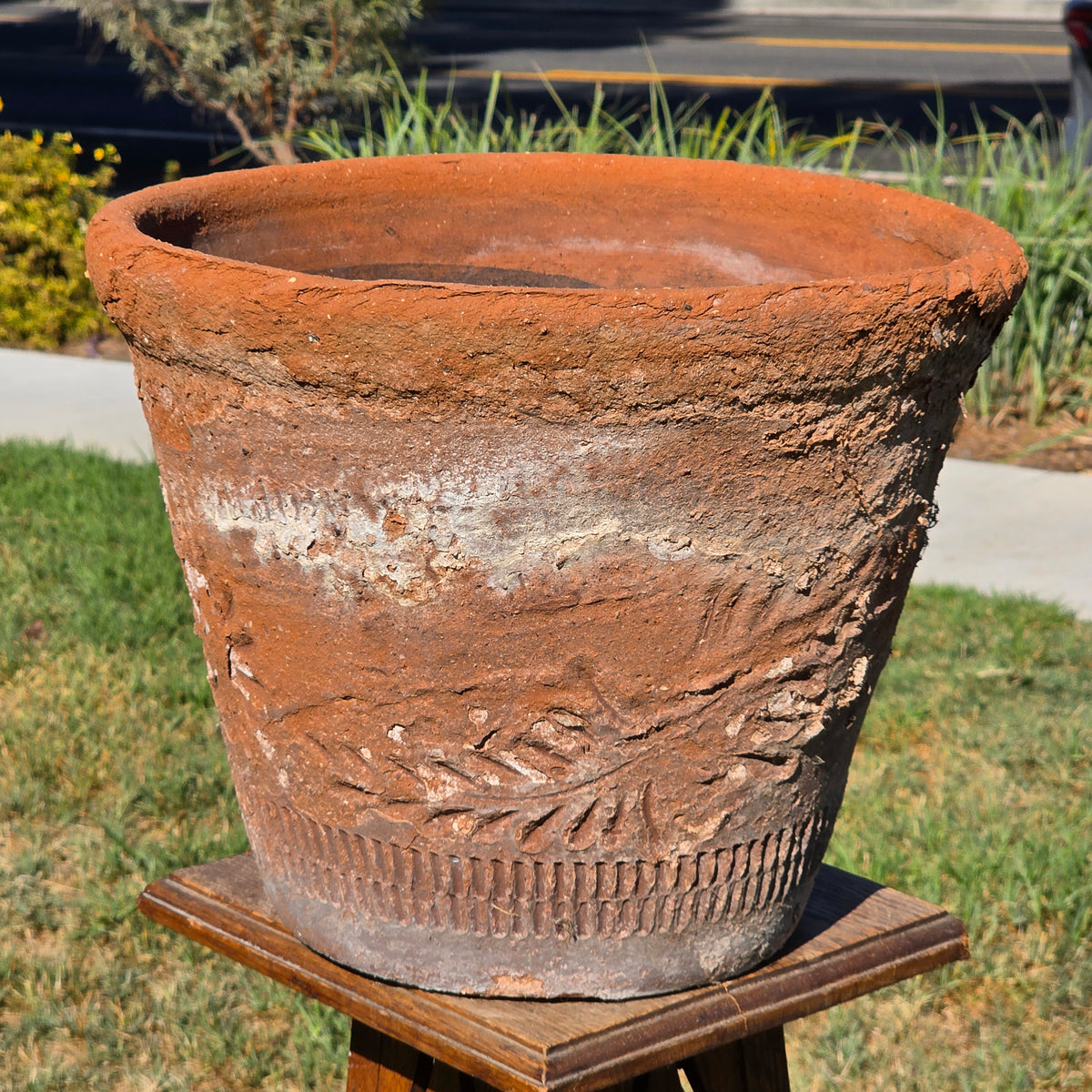 Vintage Mexican Terracotta Planter Rustic Clay Garden Pot 16" Weathered