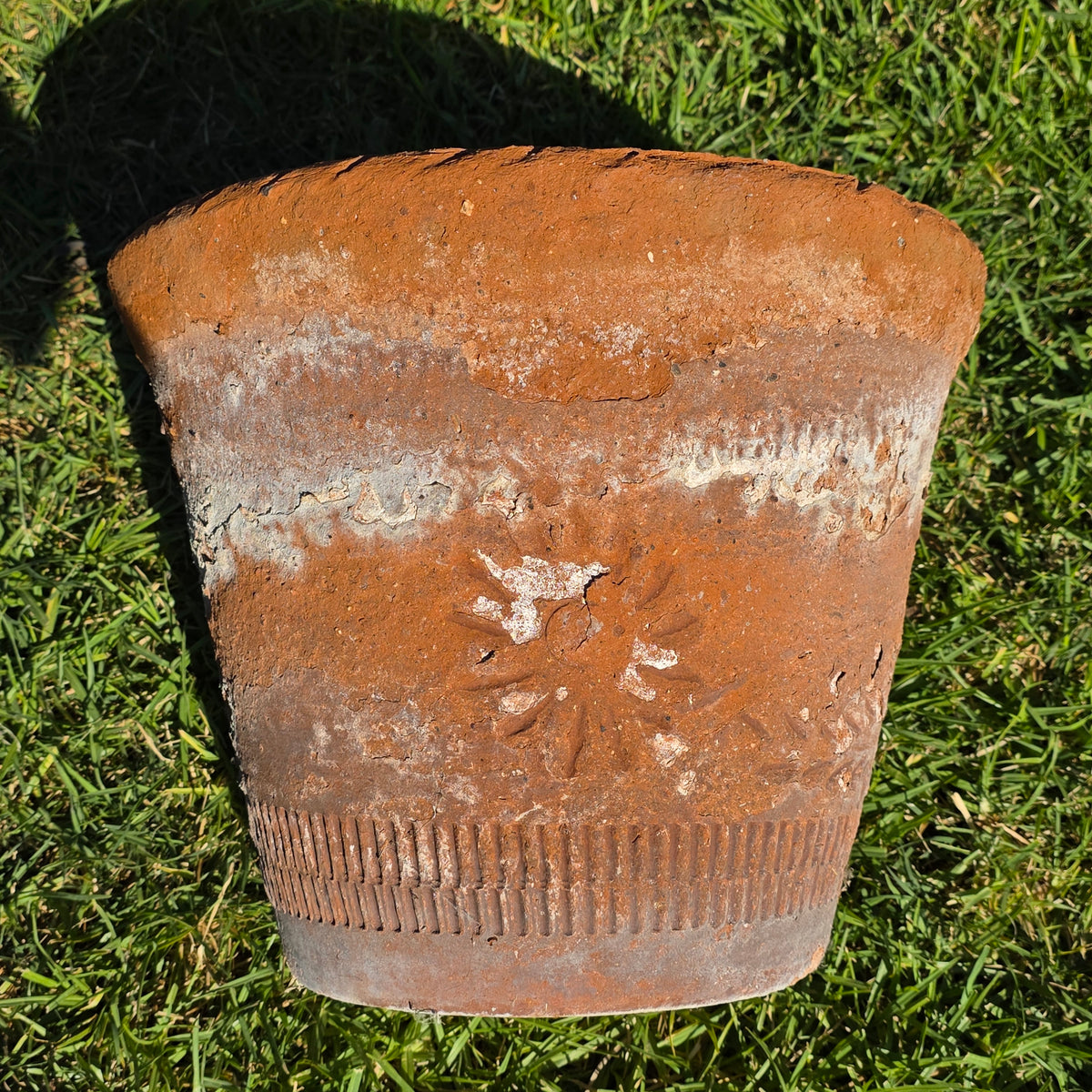 Vintage Mexican Terracotta Planter Rustic Clay Garden Pot 16" Weathered