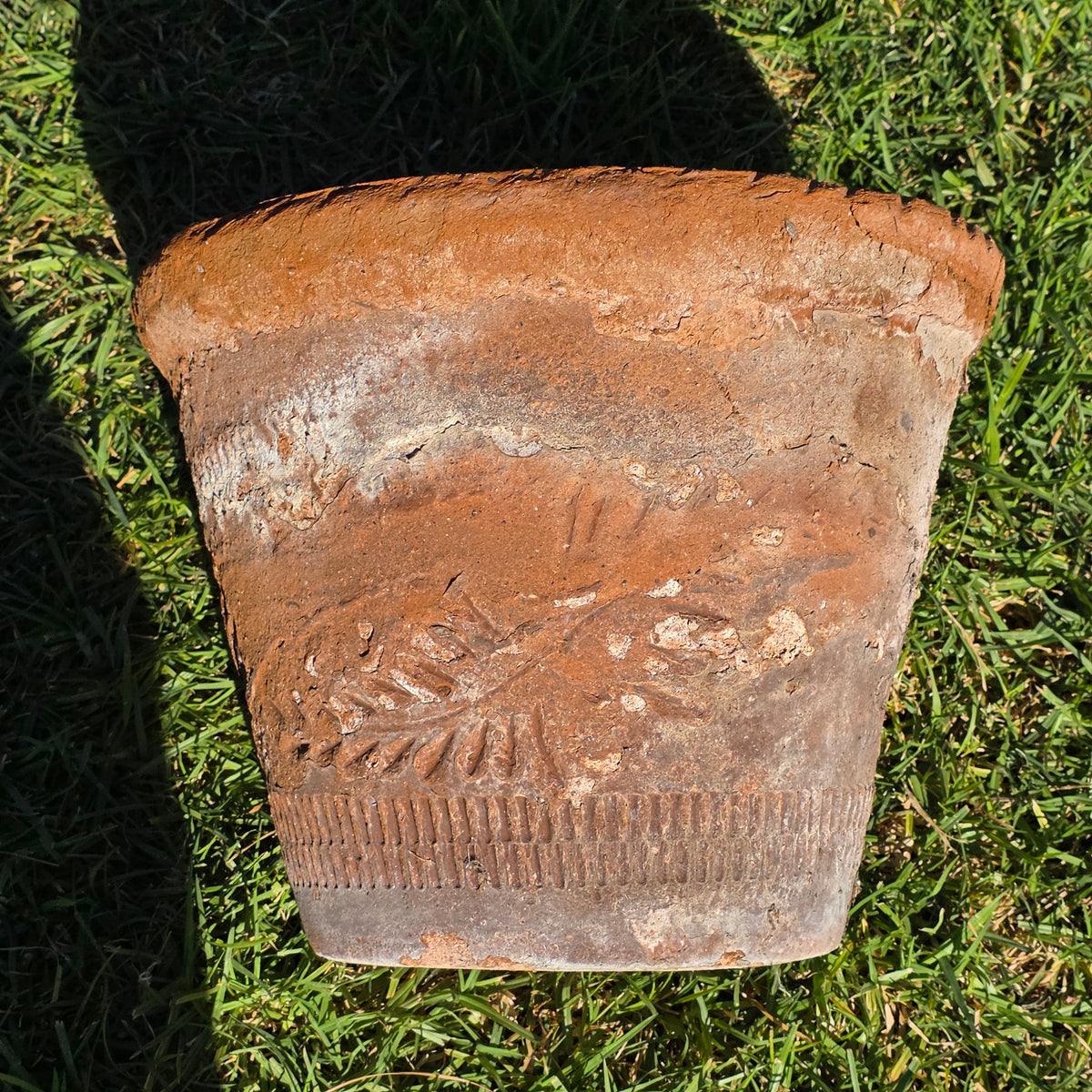 Vintage Mexican Terracotta Planter Rustic Clay Garden Pot 16" Weathered