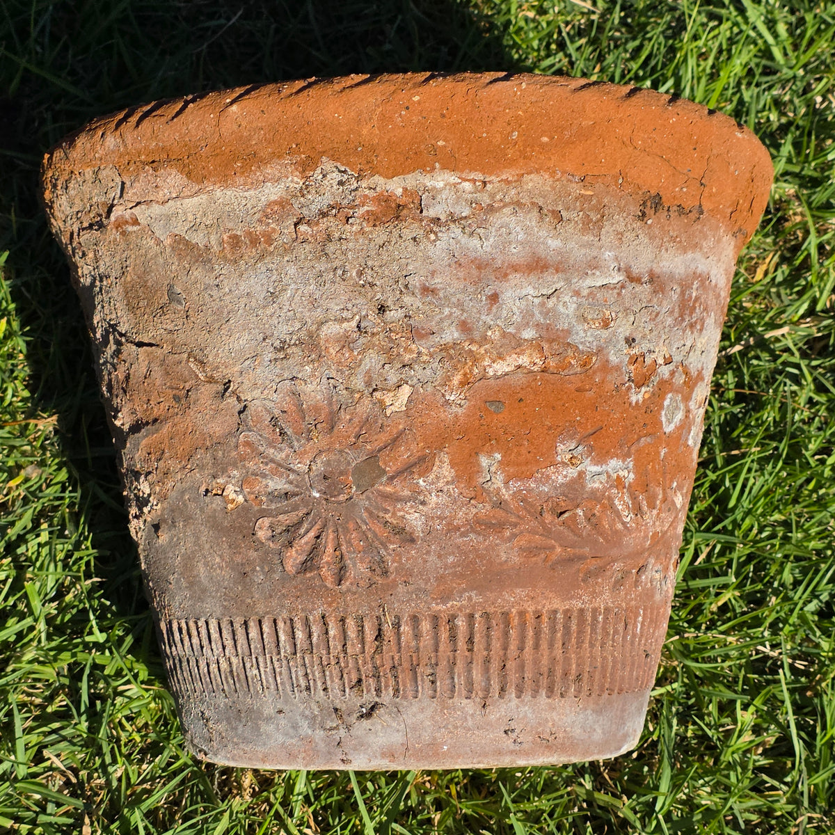 Vintage Mexican Terracotta Planter Rustic Clay Garden Pot 16" Weathered