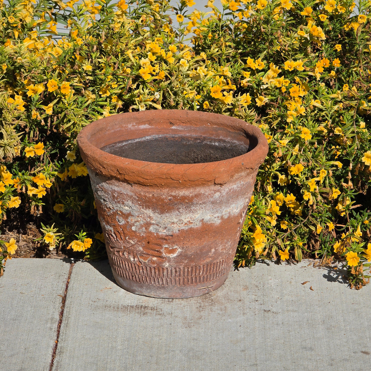 Vintage Mexican Terracotta Planter Rustic Clay Garden Pot 16" Weathered