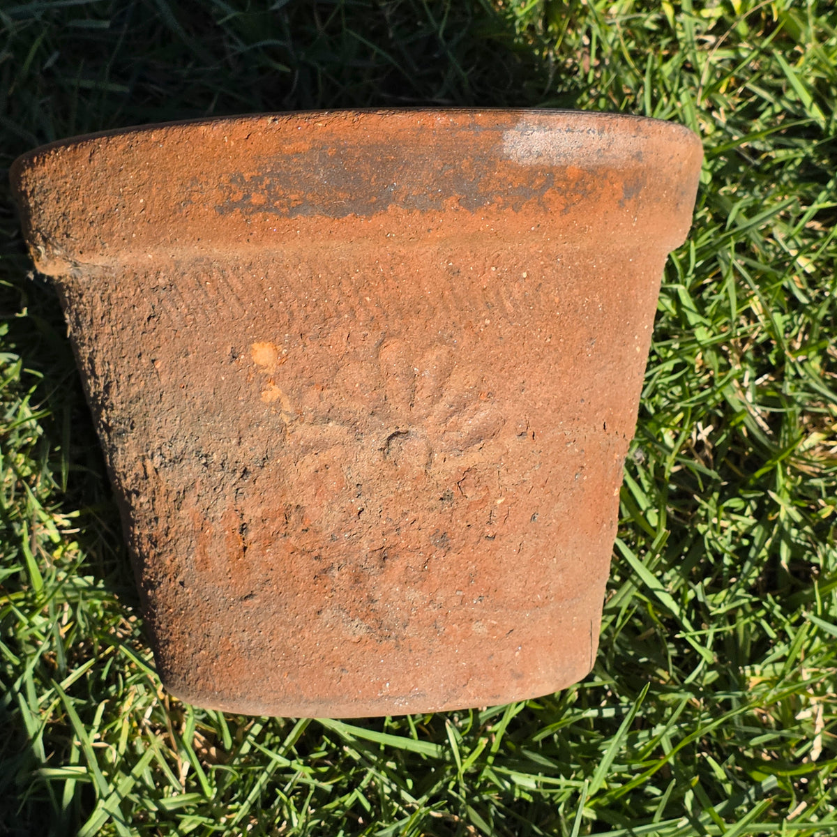 Vintage Mexican Terracotta Planter Pot Rustic Clay Flower Sun 10" Garden Mexico
