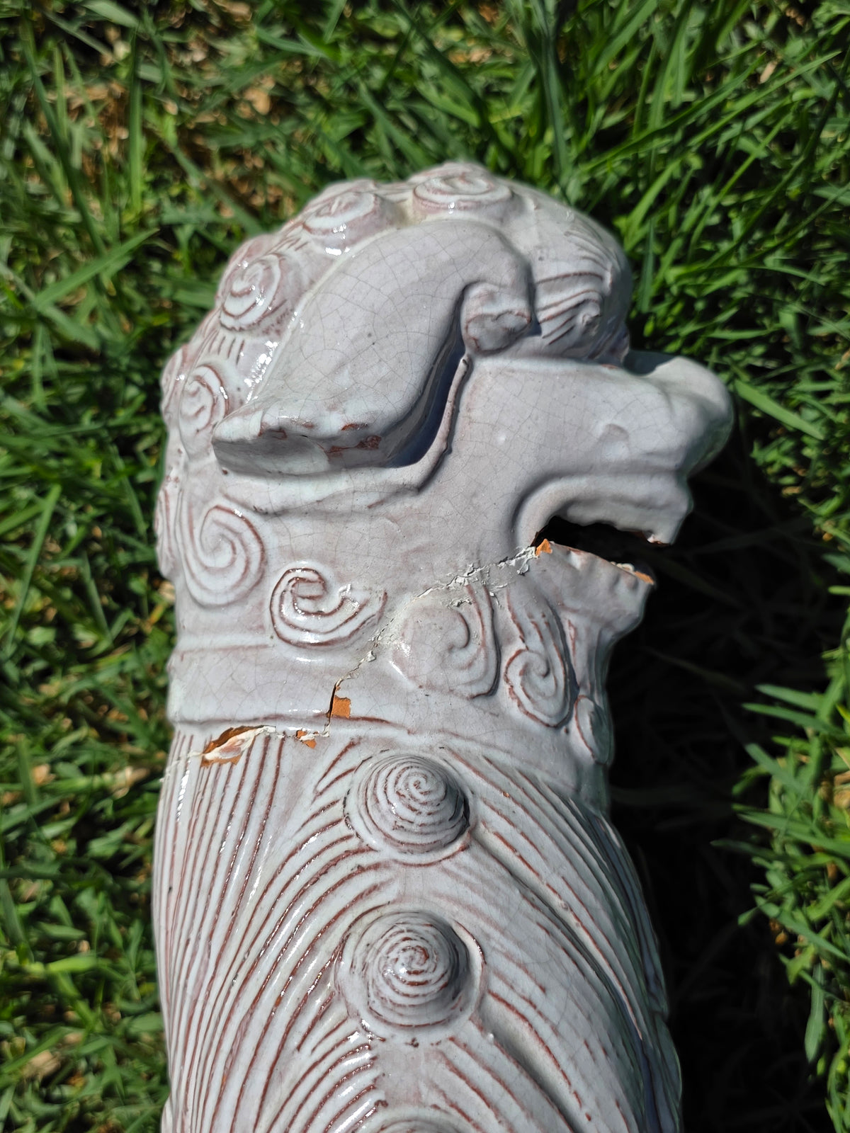 Vintage Mid Century Celadon Foo Dogs Pair Shiwan Ceramic Guardian Lions (Damage)
