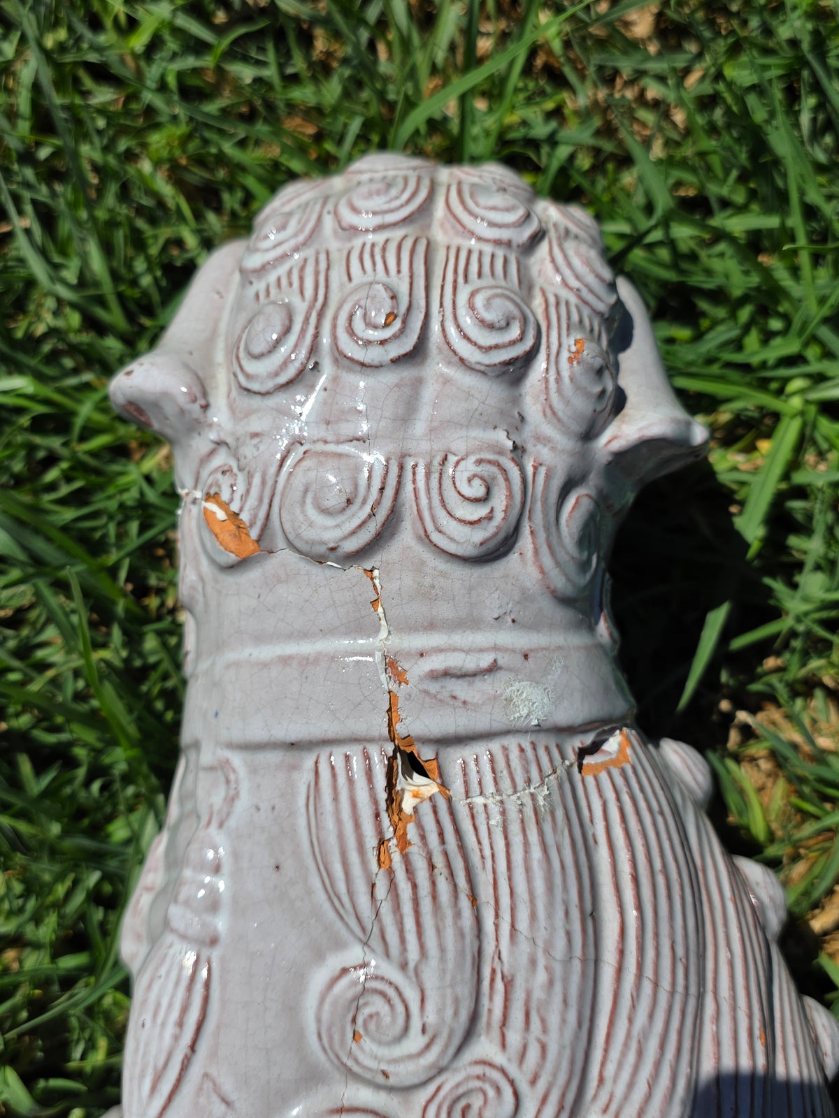 Vintage Mid Century Celadon Foo Dogs Pair Shiwan Ceramic Guardian Lions (Damage)