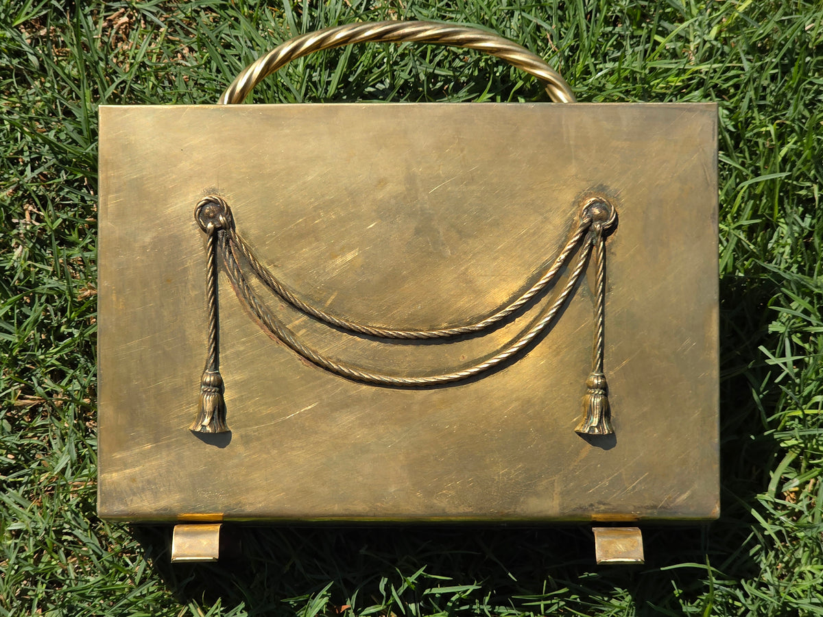 Vintage Peerage Brass Magazine Rack Holder Neoclassical Rope Tassel English 1940