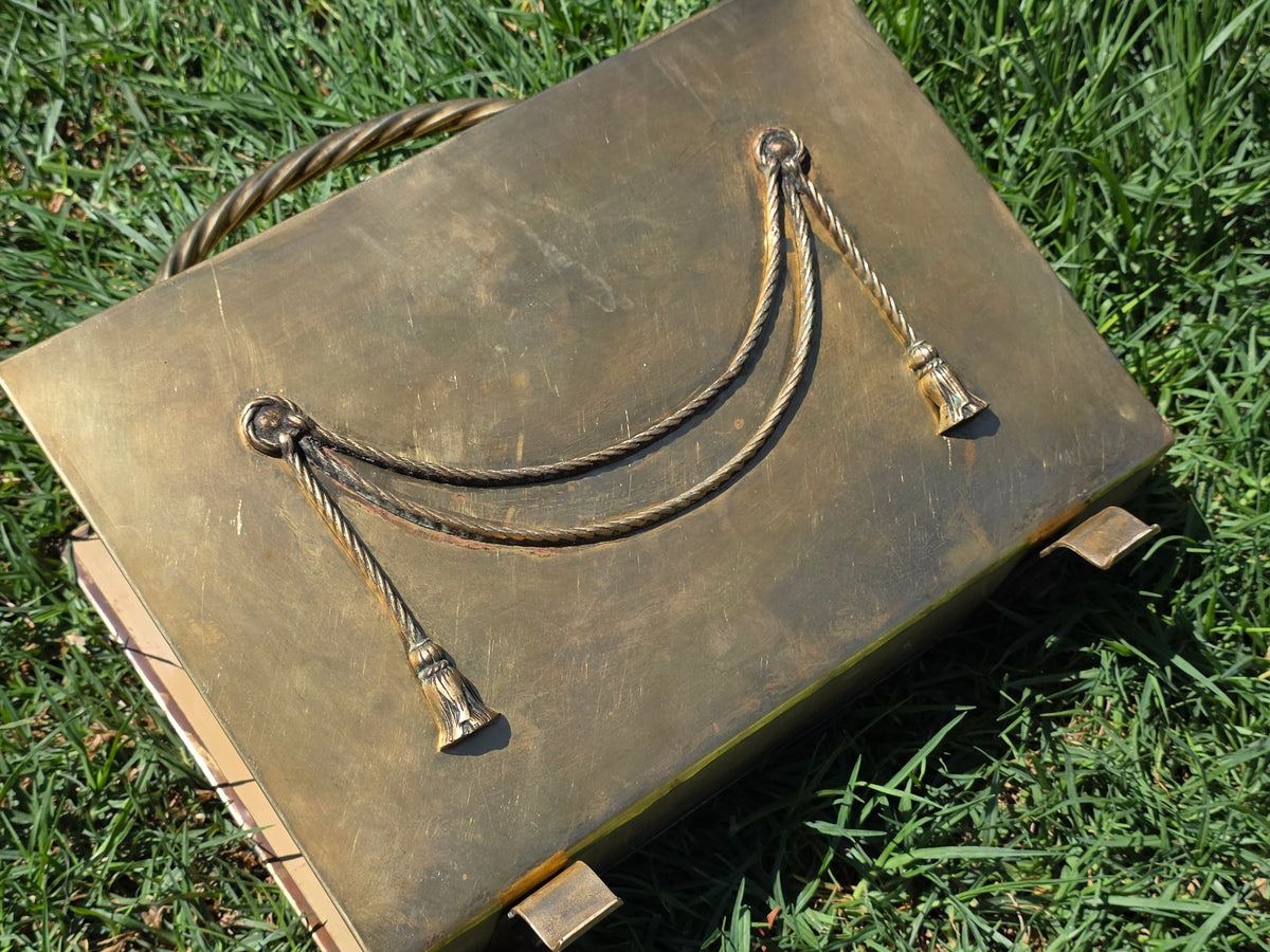 Vintage Peerage Brass Magazine Rack Holder Neoclassical Rope Tassel English 1940