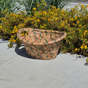 Vintage Wicker Laundry Basket Floral Cellophane Wrap Large Oval Mid Century Pink