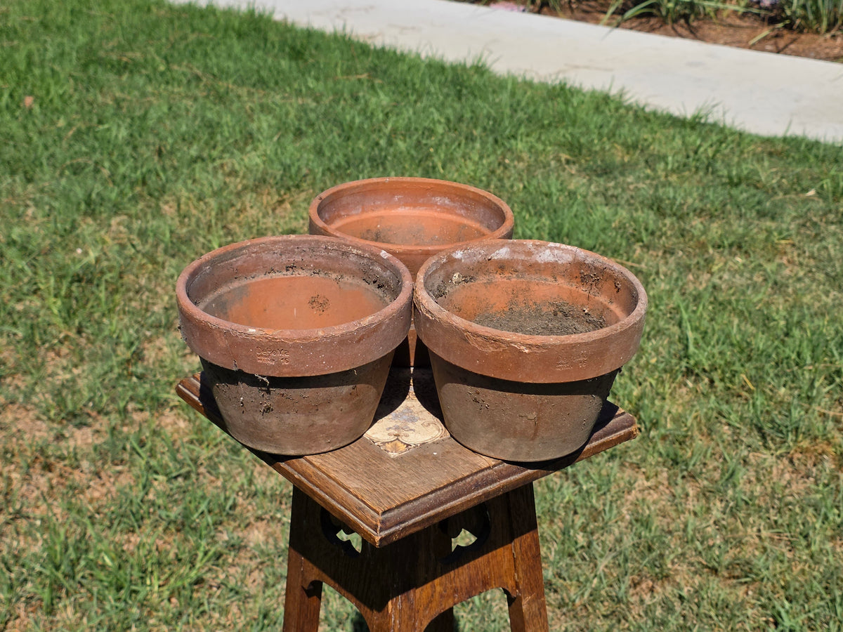 Vintage Deroma Italy Terracotta Planter Pots Lot 3 Clay Garden 7" Cracked