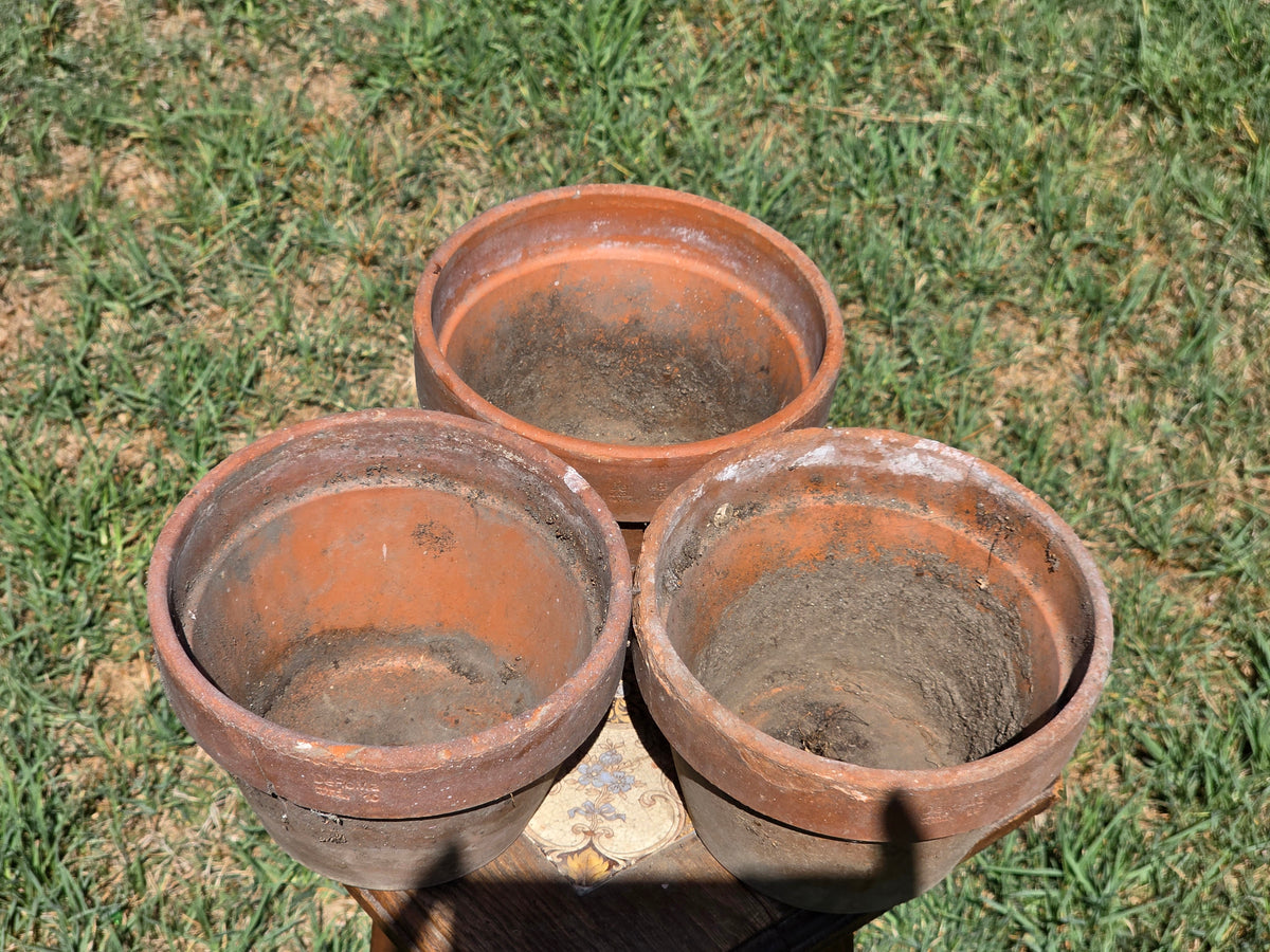 Vintage Deroma Italy Terracotta Planter Pots Lot 3 Clay Garden 7" Cracked