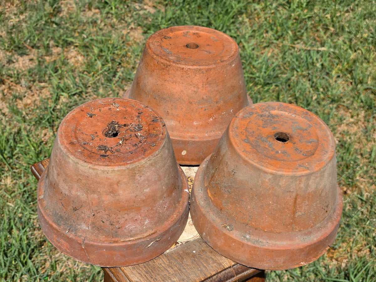 Vintage Deroma Italy Terracotta Planter Pots Lot 3 Clay Garden 7" Cracked