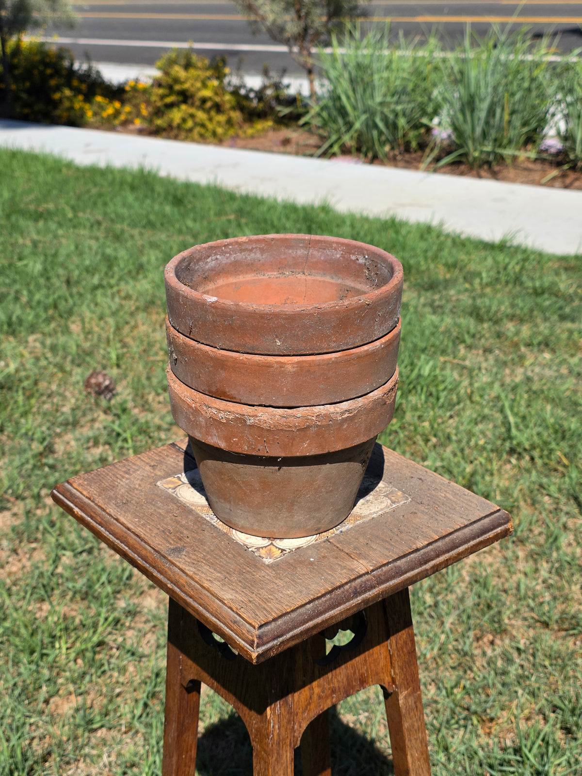 Vintage Deroma Italy Terracotta Planter Pots Lot 3 Clay Garden 7" Cracked
