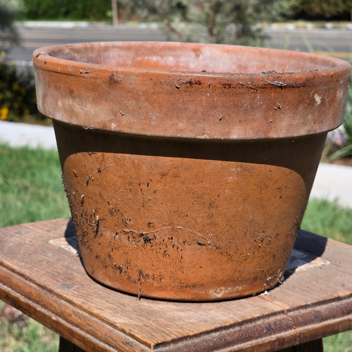 Vtg EV 21 Italian Terracotta Planter Flower Pot Deroma Saucer Set Aged Patina
