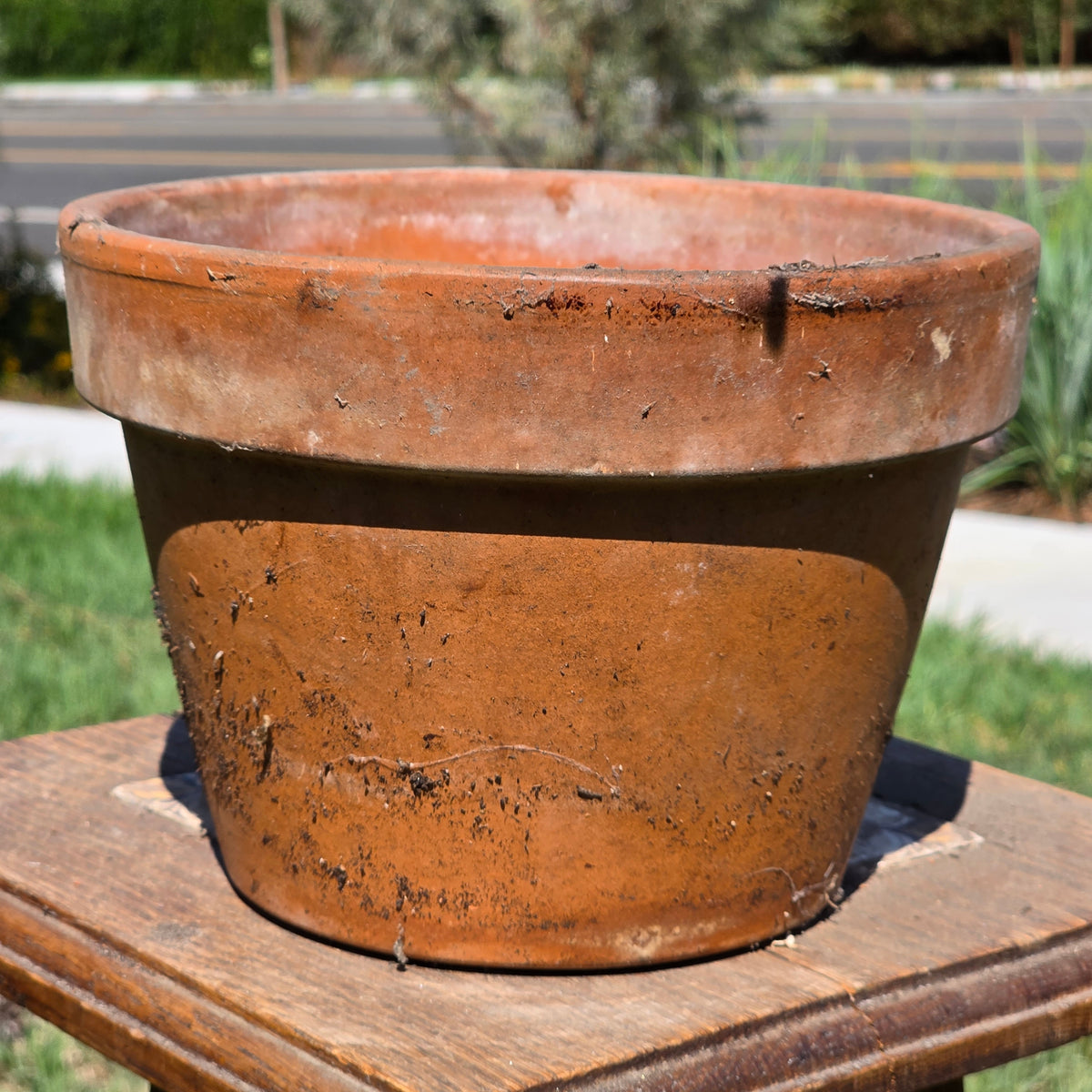 Vtg EV 21 Italian Terracotta Planter Flower Pot Deroma Saucer Set Aged Patina