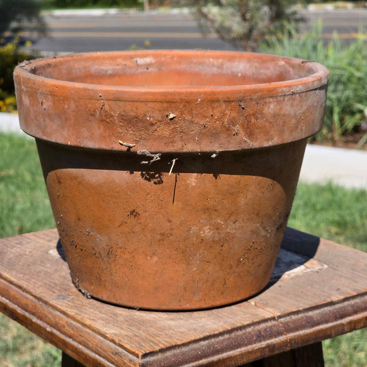 Vtg EV 21 Italian Terracotta Planter Flower Pot Deroma Saucer Set Aged Patina