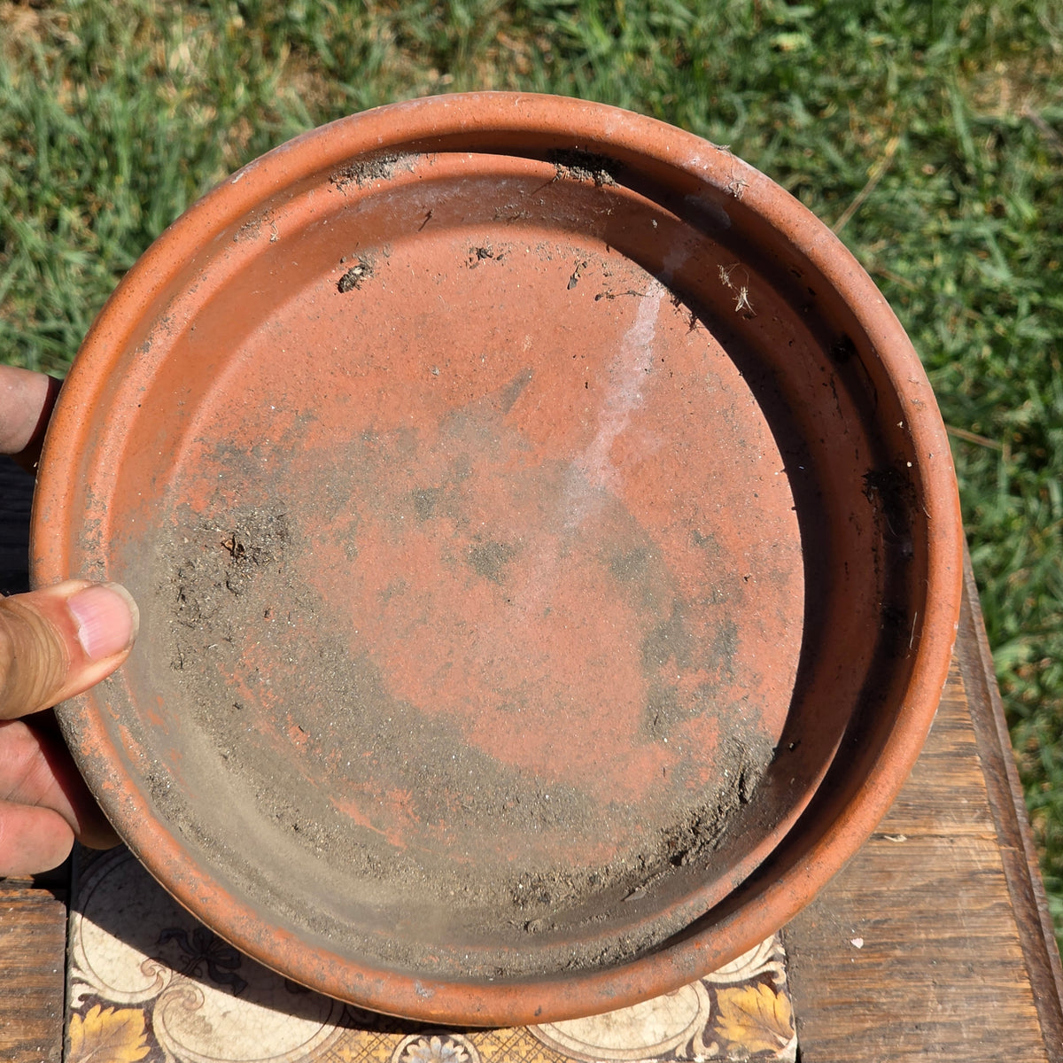 Vtg EV 21 Italian Terracotta Planter Flower Pot Deroma Saucer Set Aged Patina