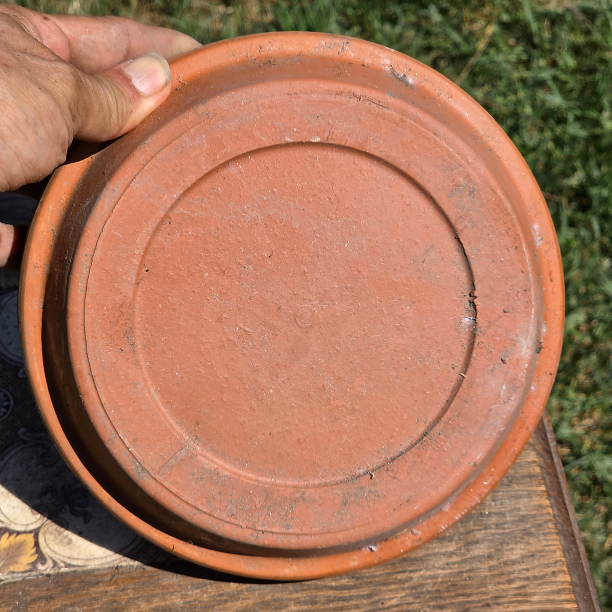 Vtg EV 21 Italian Terracotta Planter Flower Pot Deroma Saucer Set Aged Patina