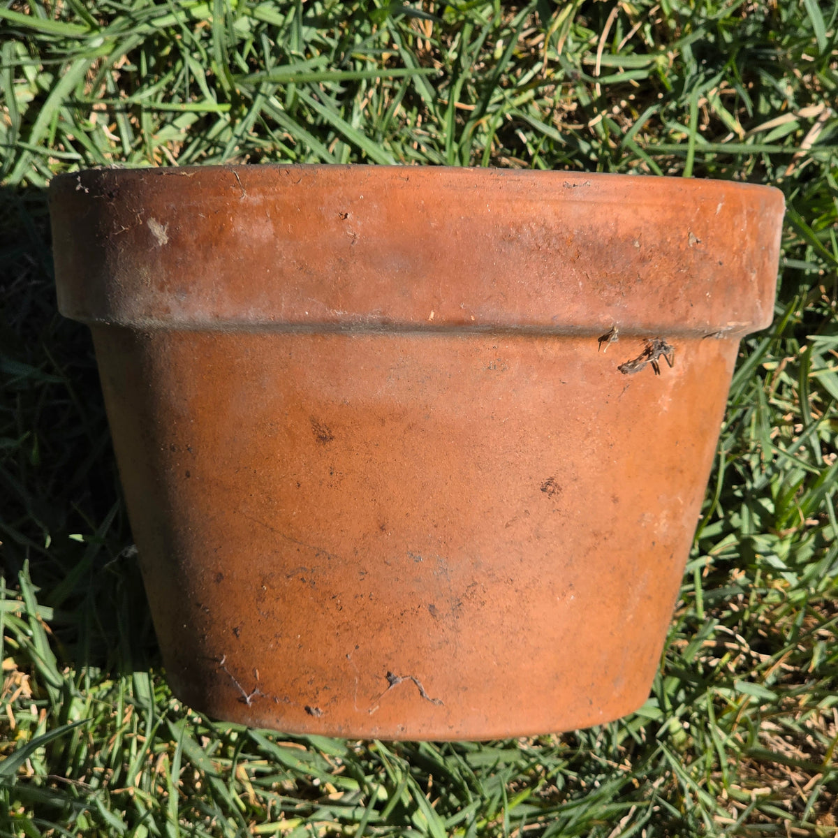 Vtg EV 21 Italian Terracotta Planter Flower Pot Deroma Saucer Set Aged Patina