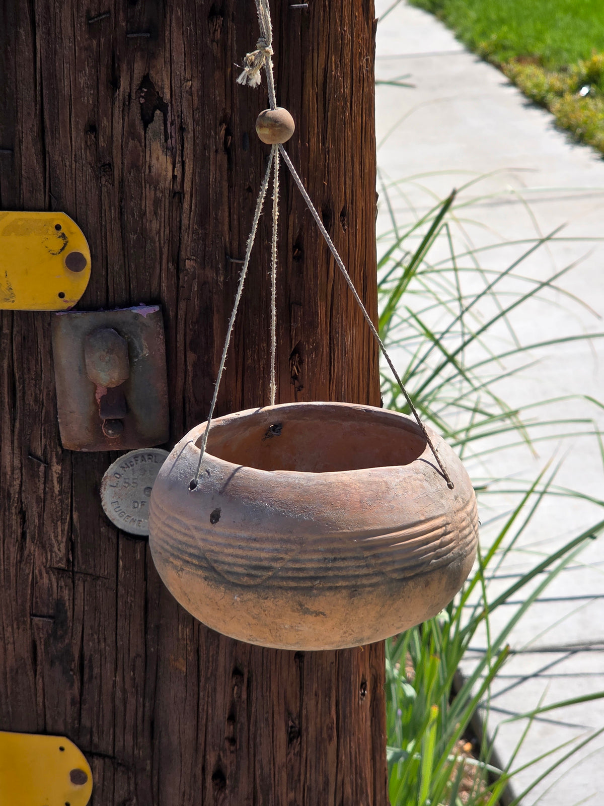 Vintage Terracotta Hanging Planter 6" Southwestern Clay Pot Boho Geometric Bowl
