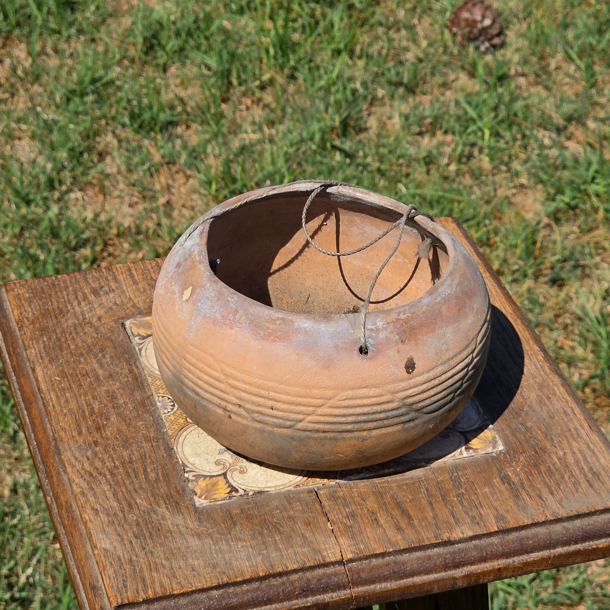 Vintage Terracotta Hanging Planter 6" Southwestern Clay Pot Boho Geometric Bowl