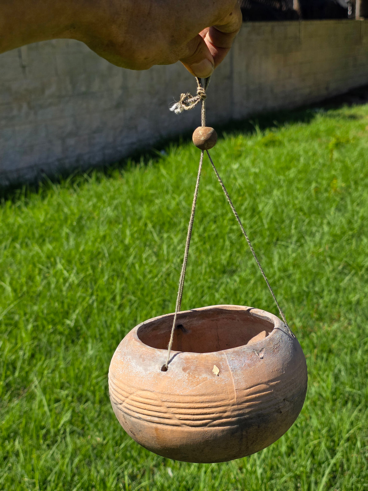 Vintage Terracotta Hanging Planter 6" Southwestern Clay Pot Boho Geometric Bowl