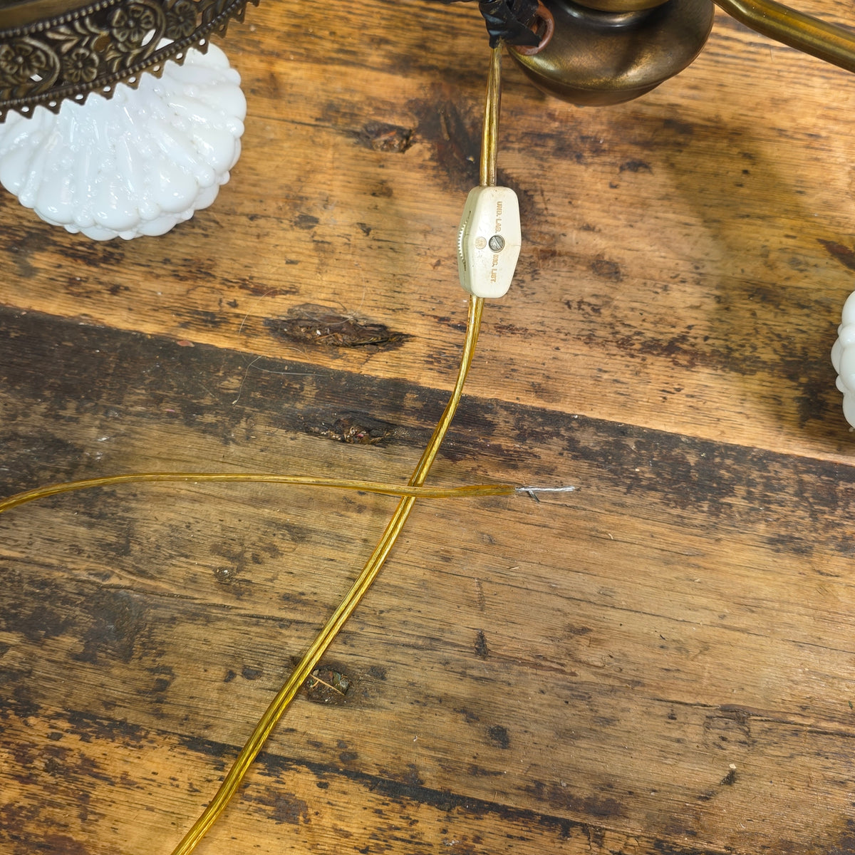 Vintage Hobnail Milk Glass Chandelier 3 Light Brass Hanging Fixture Ceiling Lamp