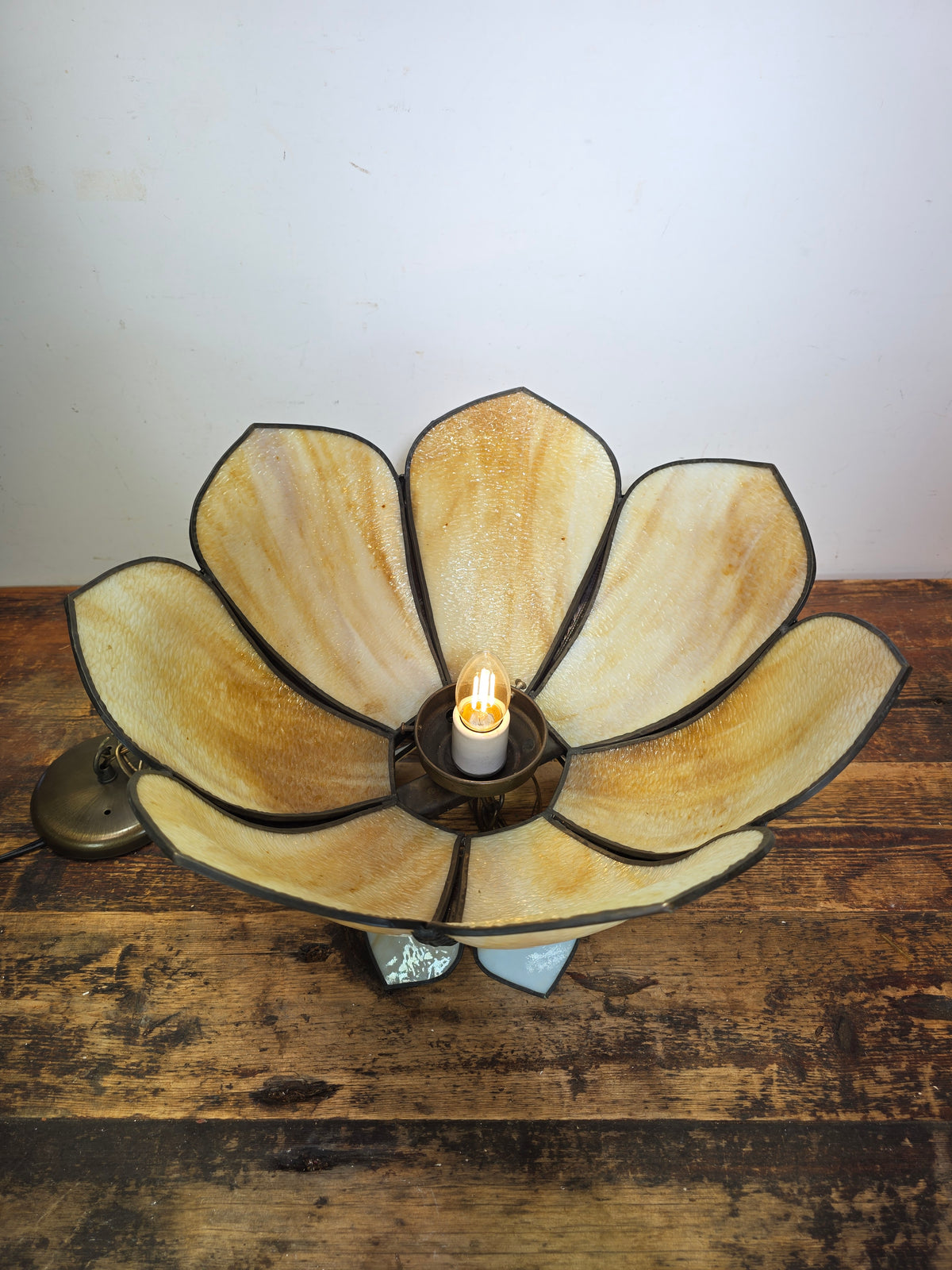 RARE Vintage Slag Glass Lotus Swag Lamp Double Flare Tulip Pendant Light